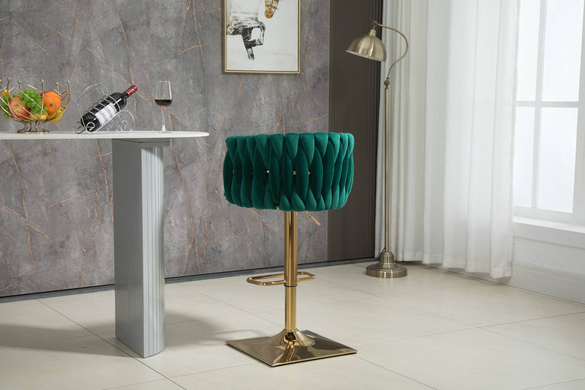 Coolmore Vintage Bar Stools With Back And Footrest Counter Height Dining Chairs 2Pc Set Emerald Metal