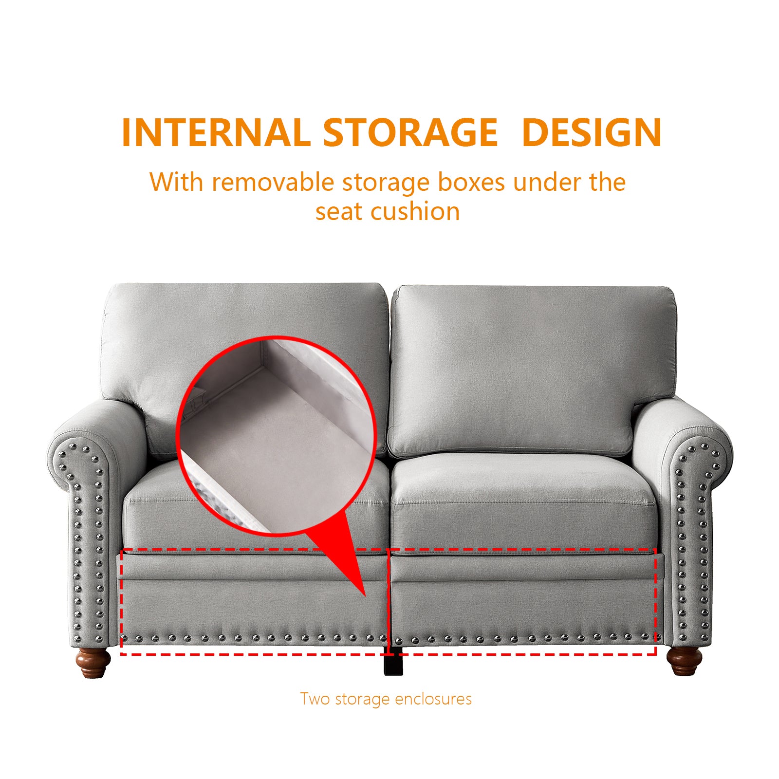 Linen Fabric Upholstery With Storage Sofa 2 3 Sectional Grey Grey Foam Fabric