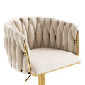 Coolmore Vintage Bar Stools With Back And Footrest Counter Height Dining Chairs 2Pc Set Ivory Metal