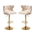 Bar Stools With Back And Footrest Counter Height Dining Chairs Velvet Beige 2Pcs Set Beige Upholstered
