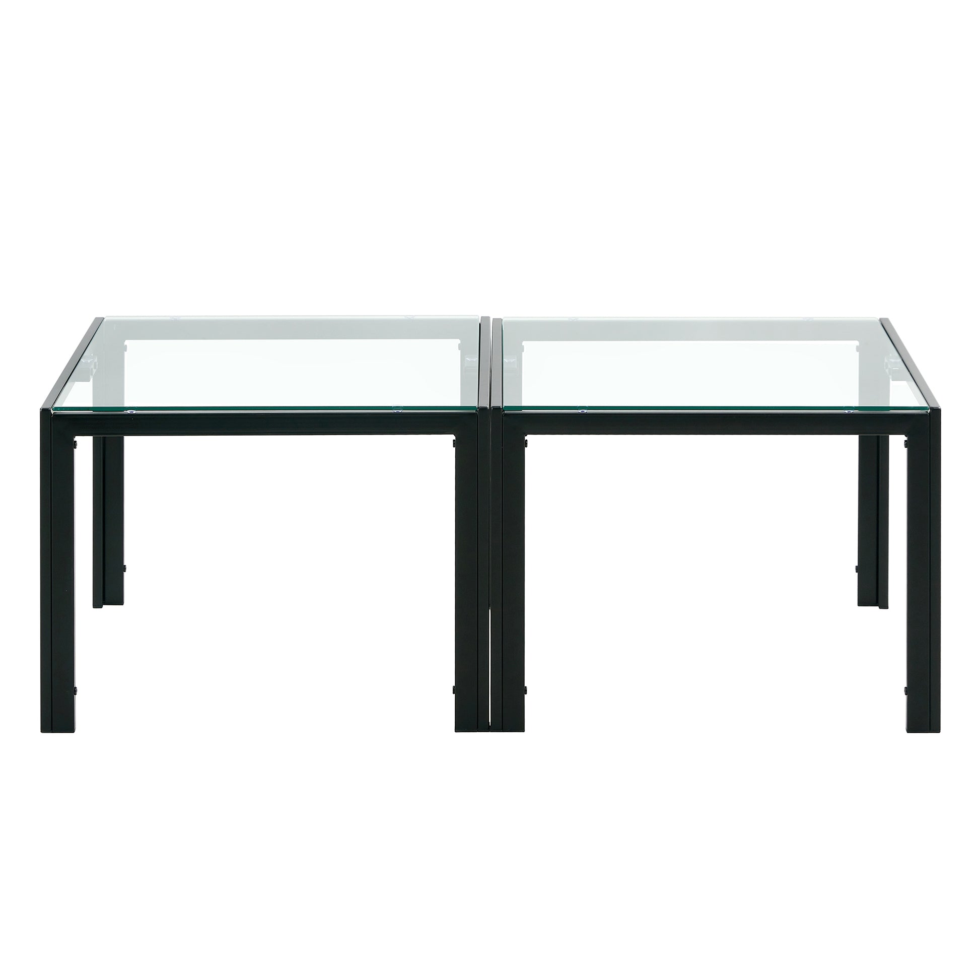 Coffee Table Set Of 2, Square Modern Table With Tempered Glass Finish For Living Room,Transparent Transparent Glass