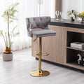 Bar Stools With Back And Footrest Counter Height Dining Chairs Velvet Grey 2Pcs Set Grey Upholstered