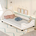 Twin Size Upholstered Daybed With Carton Ears Shaped Headboard, White White Pu Leather