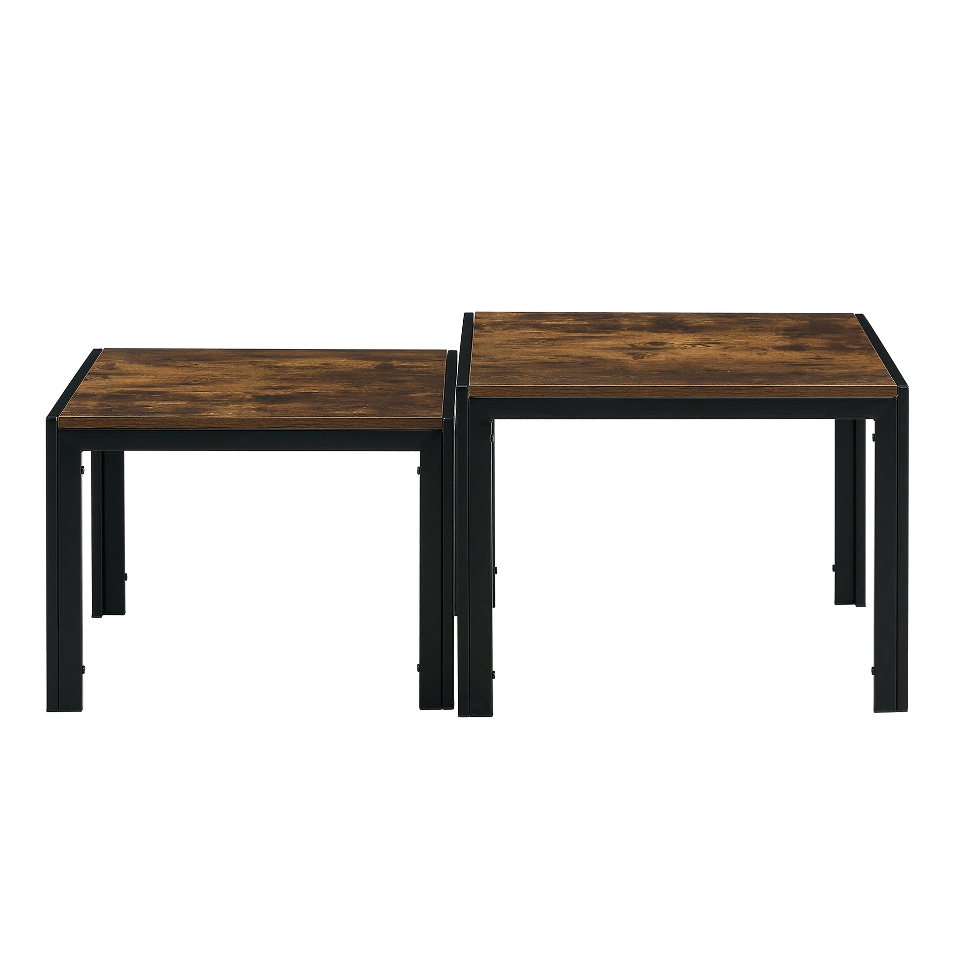 Nesting Coffee Table Set Of 2, Square Modern Stacking Table With Wood Finish For Living Room,Rustic Brown Rustic Brown Mdf