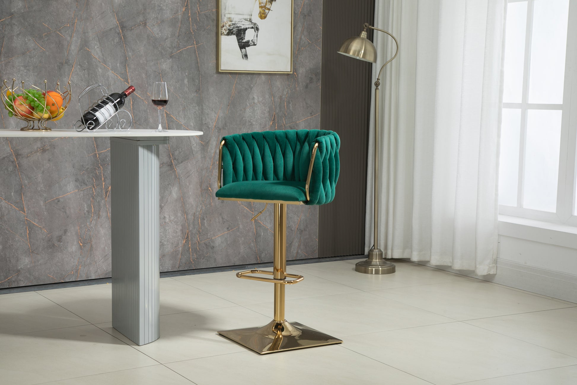 Coolmore Vintage Bar Stools With Back And Footrest Counter Height Dining Chairs 2Pc Set Emerald Metal