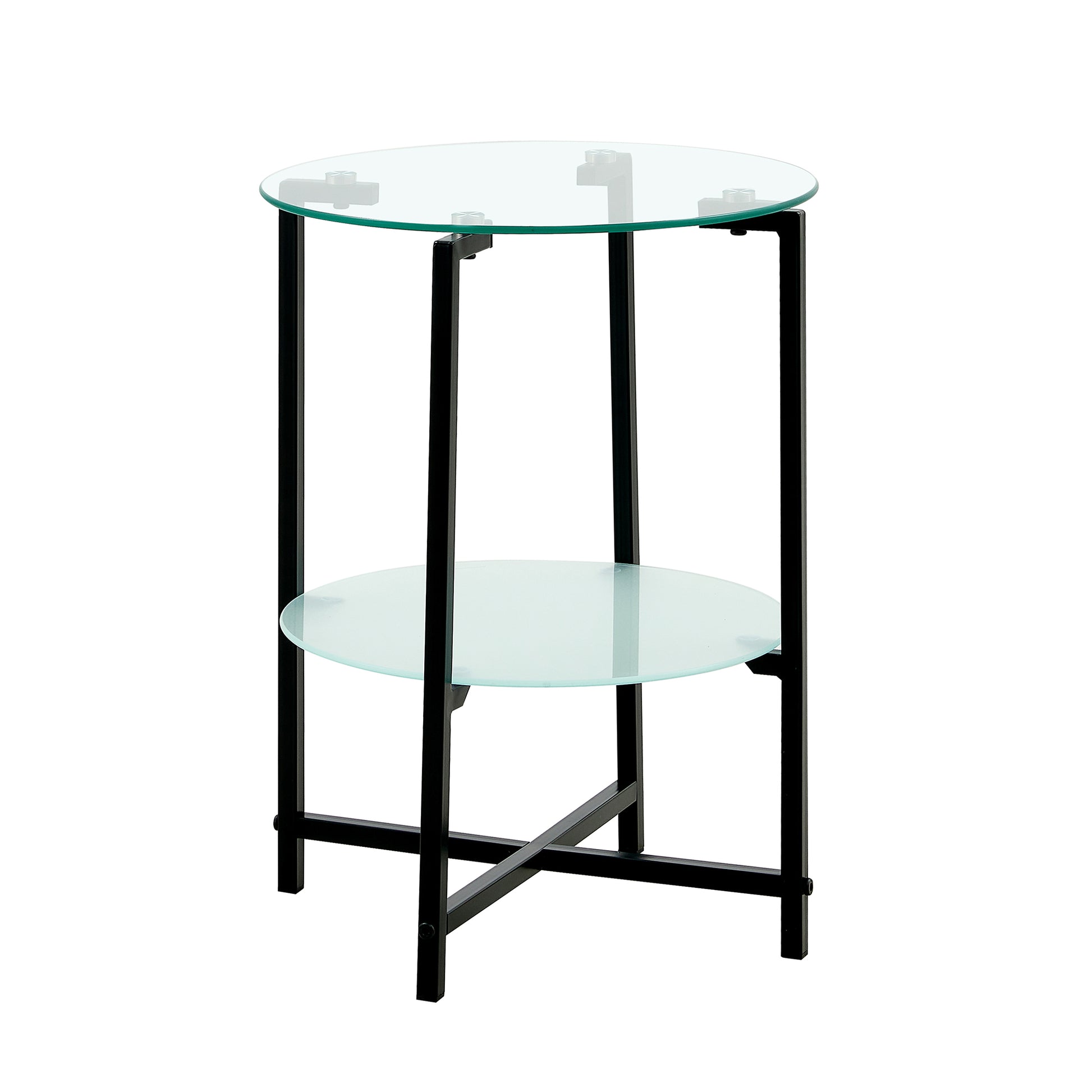 2 Piece Set Clear Tempered Glass End Table, Round Coffee Table For Bedroom Living Room Office Transparent Glass