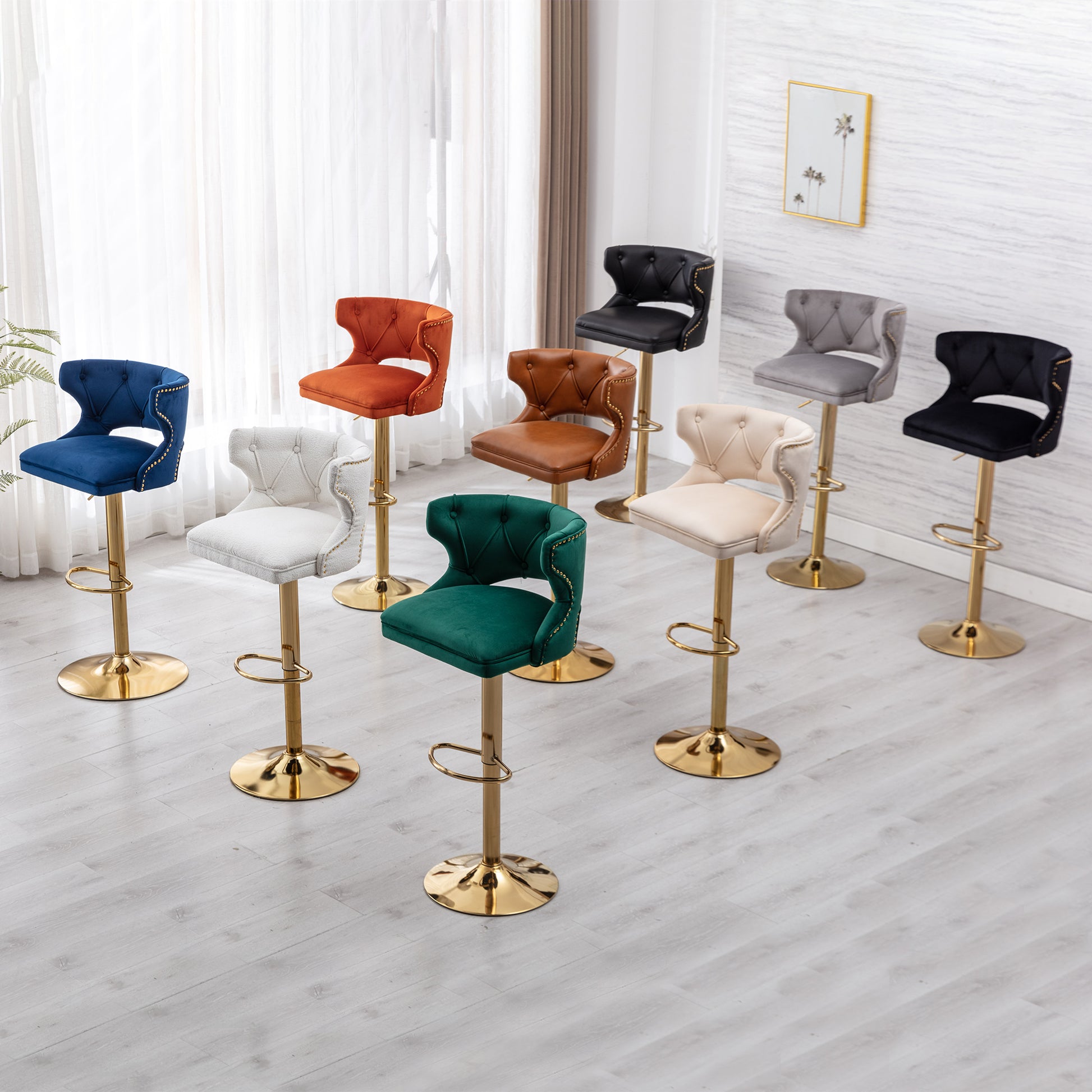 Bar Stools With Back And Footrest Counter Height Dining Chairs Velvet Grey 2Pcs Set Grey Upholstered