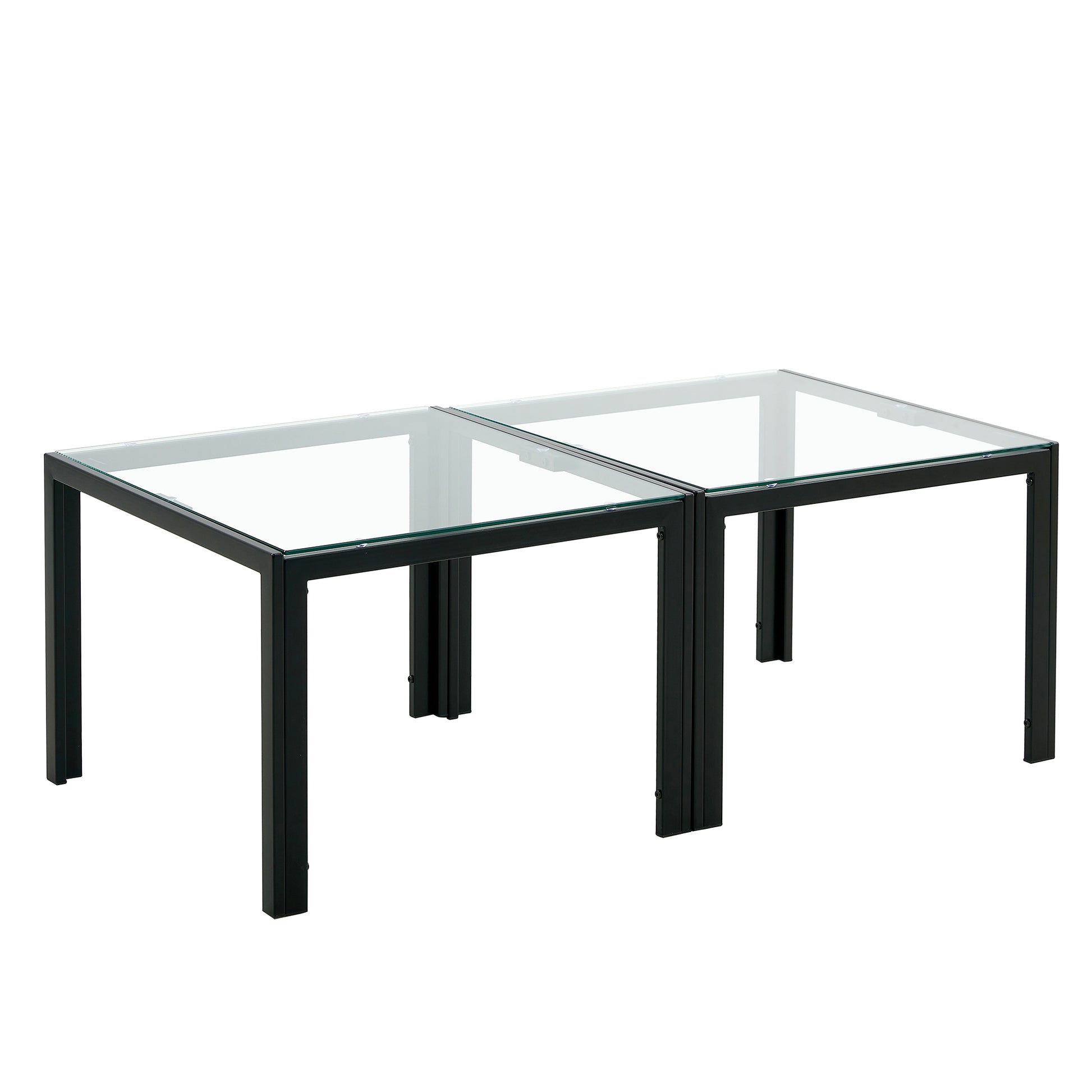 Coffee Table Set Of 2, Square Modern Table With Tempered Glass Finish For Living Room,Transparent Transparent Glass