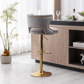 Bar Stools With Back And Footrest Counter Height Dining Chairs Velvet Grey 2Pcs Set Grey Upholstered