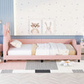 Twin Size Upholstered Daybed With Carton Ears Shaped Headboard, Pink Pink Pu Leather