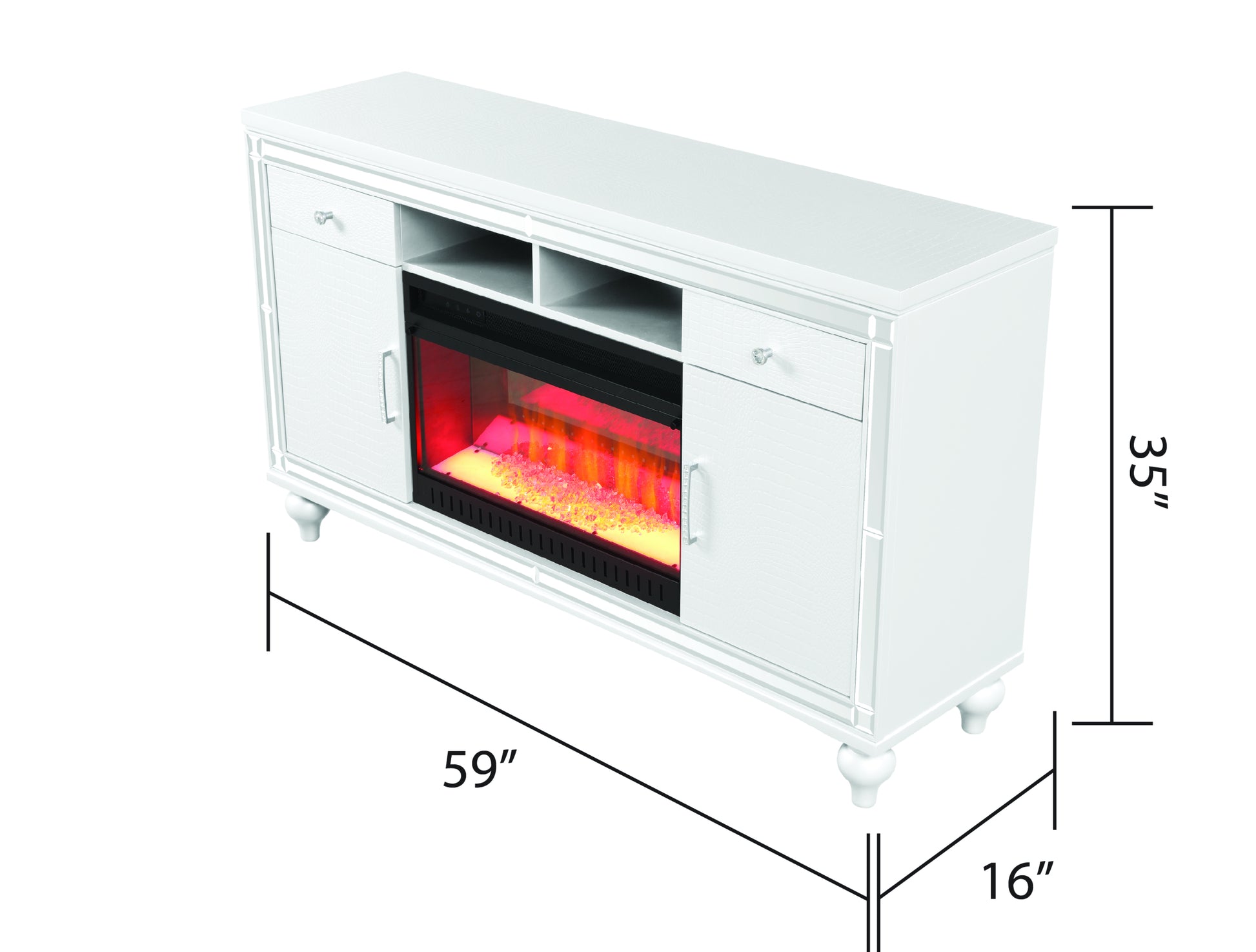 Sterling Tv Stand With Electric Fireplace In White White Solid Wood