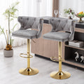 Bar Stools With Back And Footrest Counter Height Dining Chairs Velvet Grey 2Pcs Set Grey Upholstered