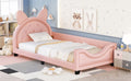 Twin Size Upholstered Daybed With Carton Ears Shaped Headboard, Pink Pink Pu Leather