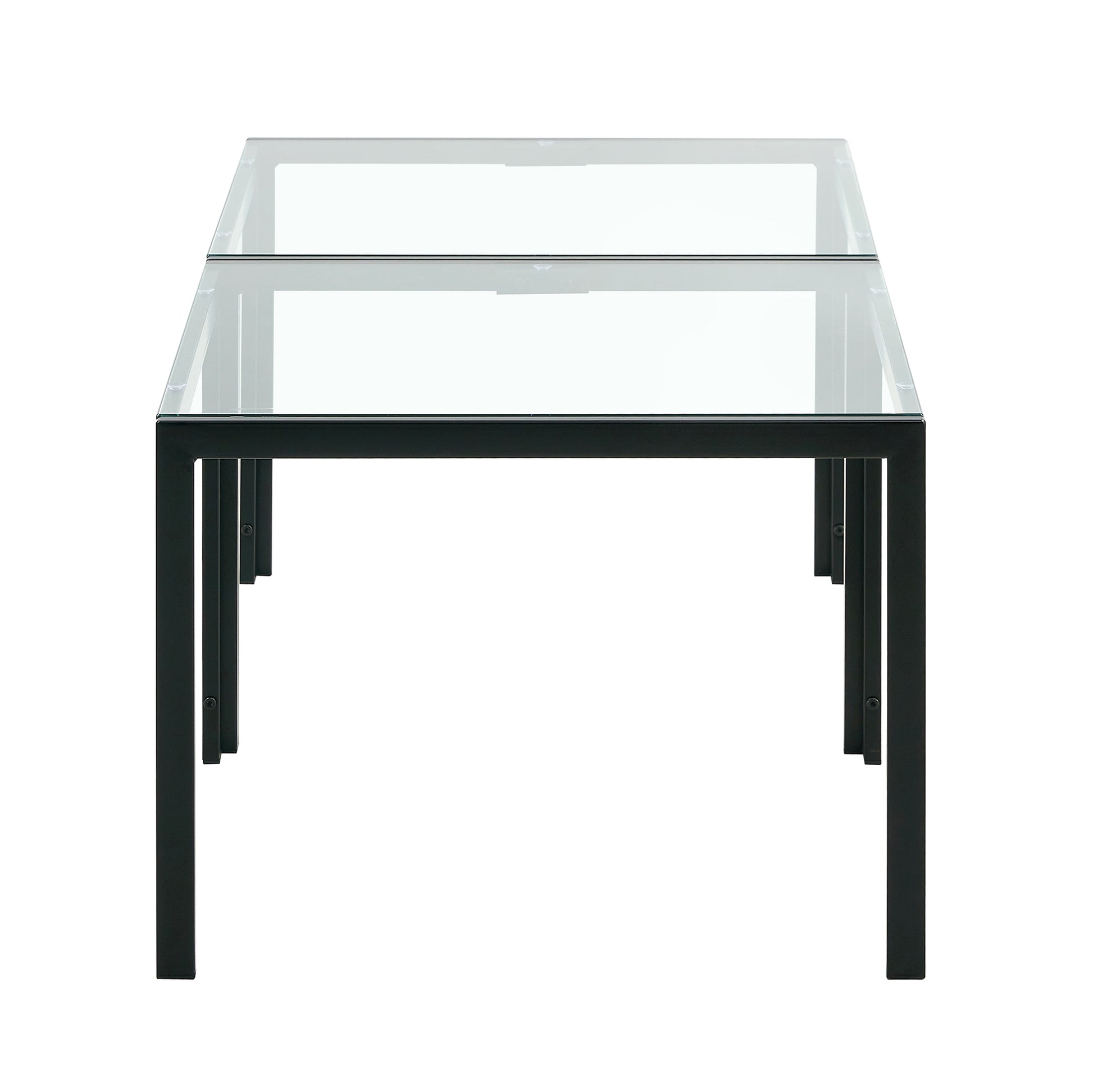 Coffee Table Set Of 2, Square Modern Table With Tempered Glass Finish For Living Room,Transparent Transparent Glass