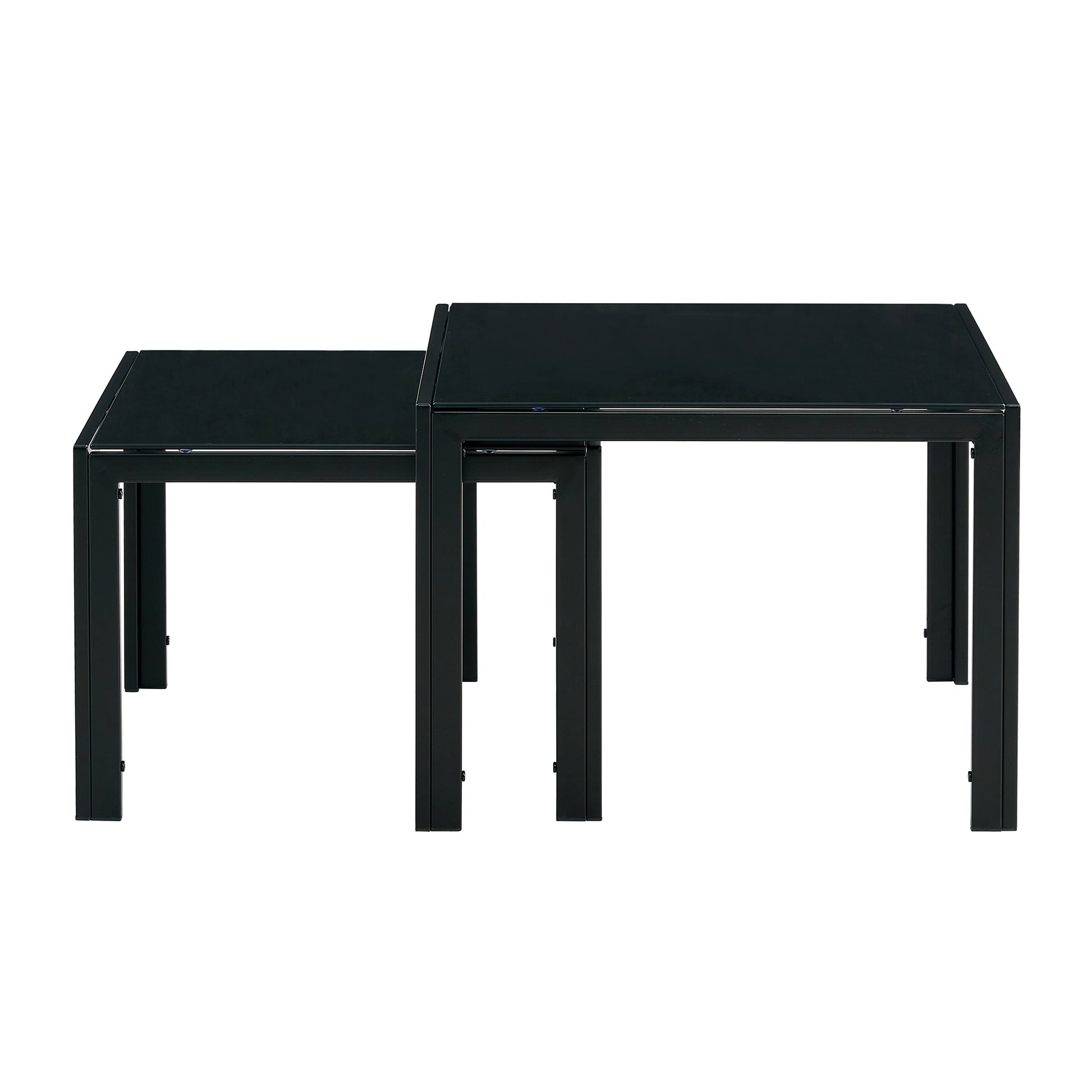Nesting Coffee Table Set Of 2, Square Modern Stacking Table With Tempered Glass Finish For Living Room,Black Black Glass