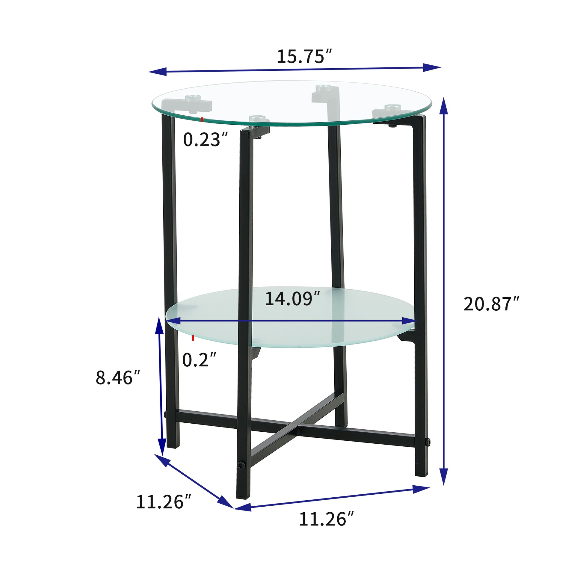 2 Piece Set Clear Tempered Glass End Table, Round Coffee Table For Bedroom Living Room Office Transparent Glass