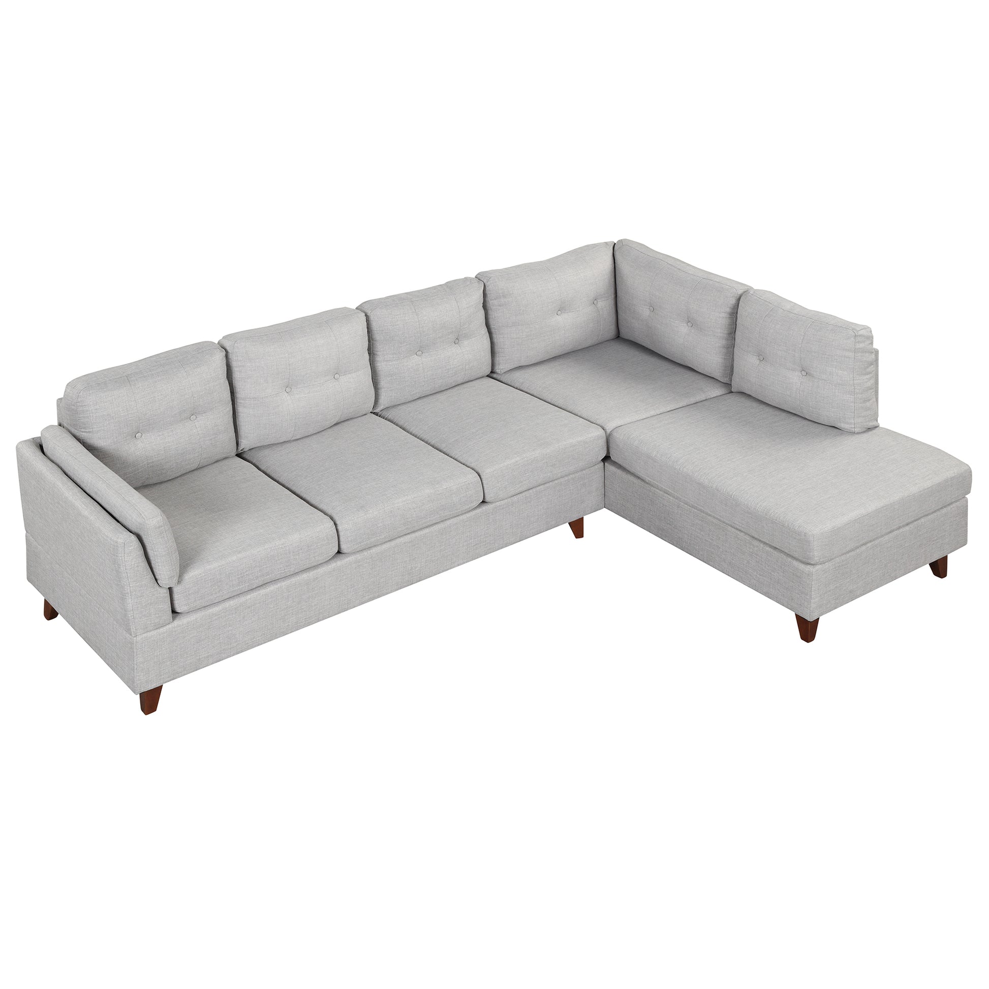 97.2" Modern Linen Fabric Sofa, L Shape Couch With Chaise Lounge,Sectional Sofa With One Lumbar Pad,Gray Gray Foam Linen 4 Seat