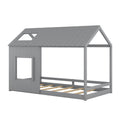 Twin Size House Bed With Roof And Window Gray Grey Mdf