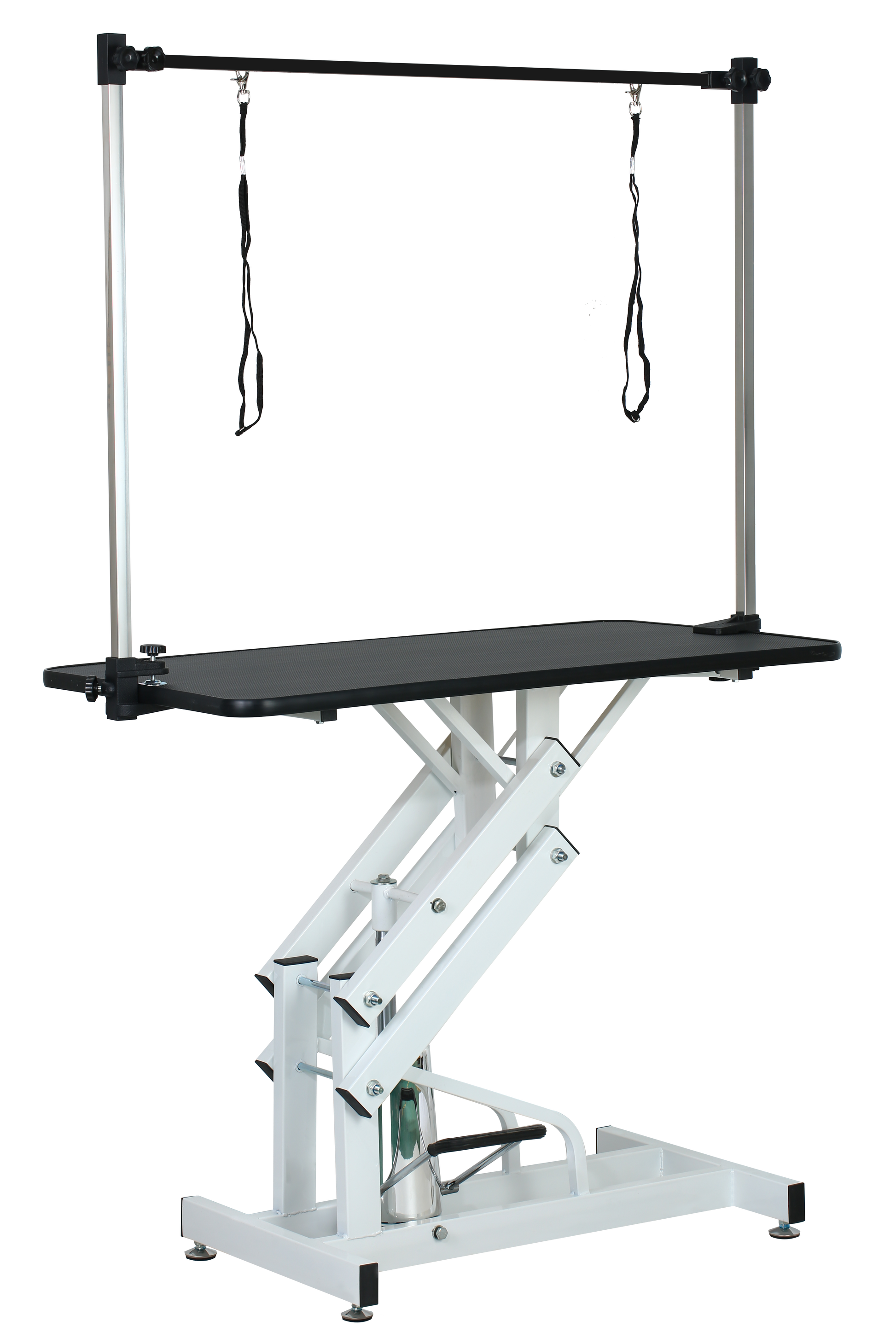 43 Inch Adjustable Heavy Type Hydraulic Pet Dog Grooming Table Upgraded Professional Drying Table Heavy Duty Frame With Adjustable Arm And Noose Black White Carbon Steel