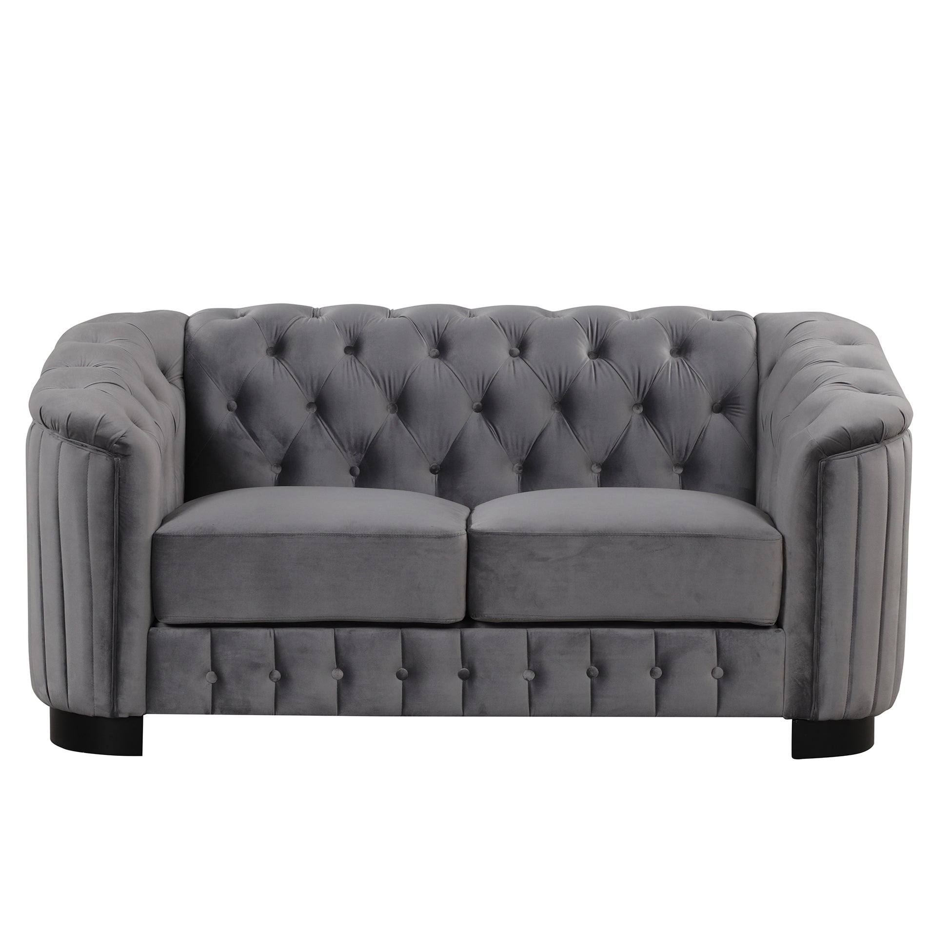 64" Velvet Upholstered Loveseat Sofa,Modern Loveseat Sofa With Thick Removable Seat Cushion,2 Person Loveseat Sofa Couch For Living Room,Bedroom,Or Small Space,Gray Gray Foam Velvet