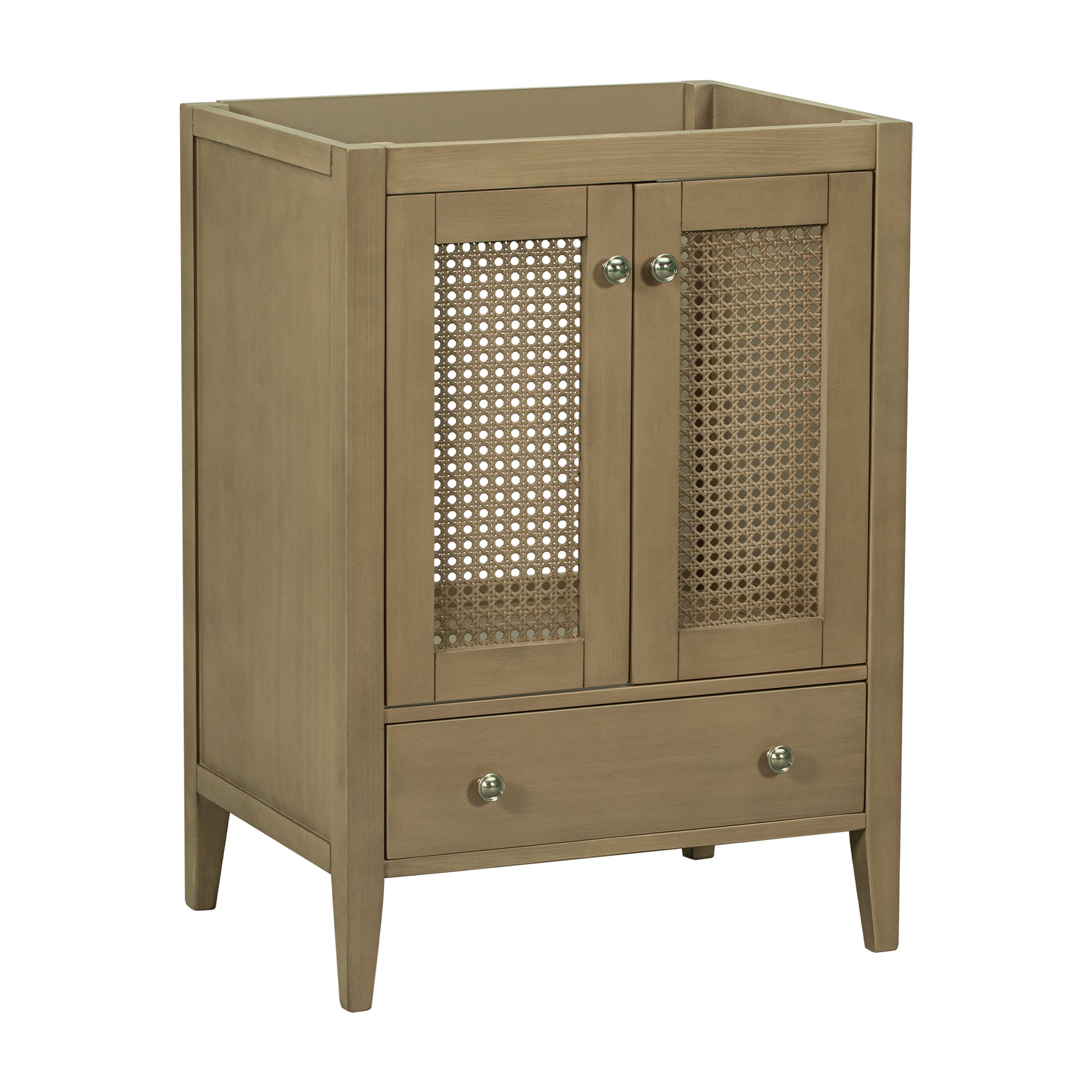 24" Bathroom Vanity Without Sink, Base Only, Rattan Cabinet With Doors And Drawer, Solid Frame And Mdf Board, Natural Natural Solid Wood Mdf