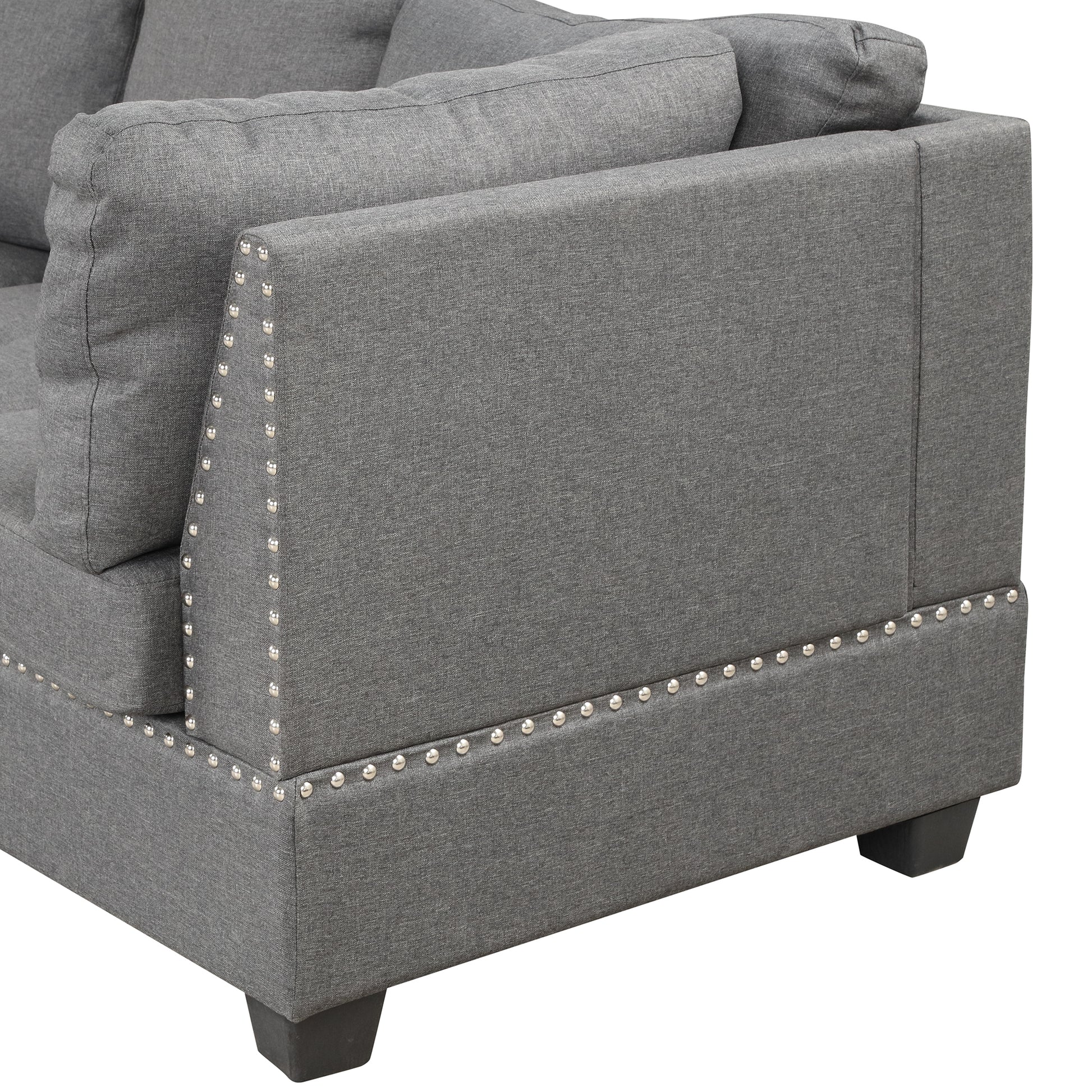 104.5" Reversible Sectional Sofa Space Saving With Storage Ottoman Rivet Ornament L Shape Couch For Small Or Large Space Dorm Apartment,Gray Old Sg000405Aaa Gray Foam Linen