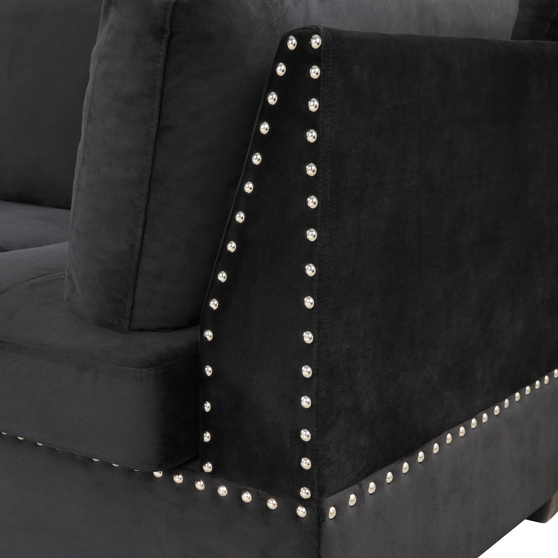 104.5" Reversible Sectional Sofa Space Saving With Storage Ottoman Rivet Ornament L Shape Couch For Small Or Large Space Dorm Apartment,Black Old:Sg000406Aaa Black Foam Velvet