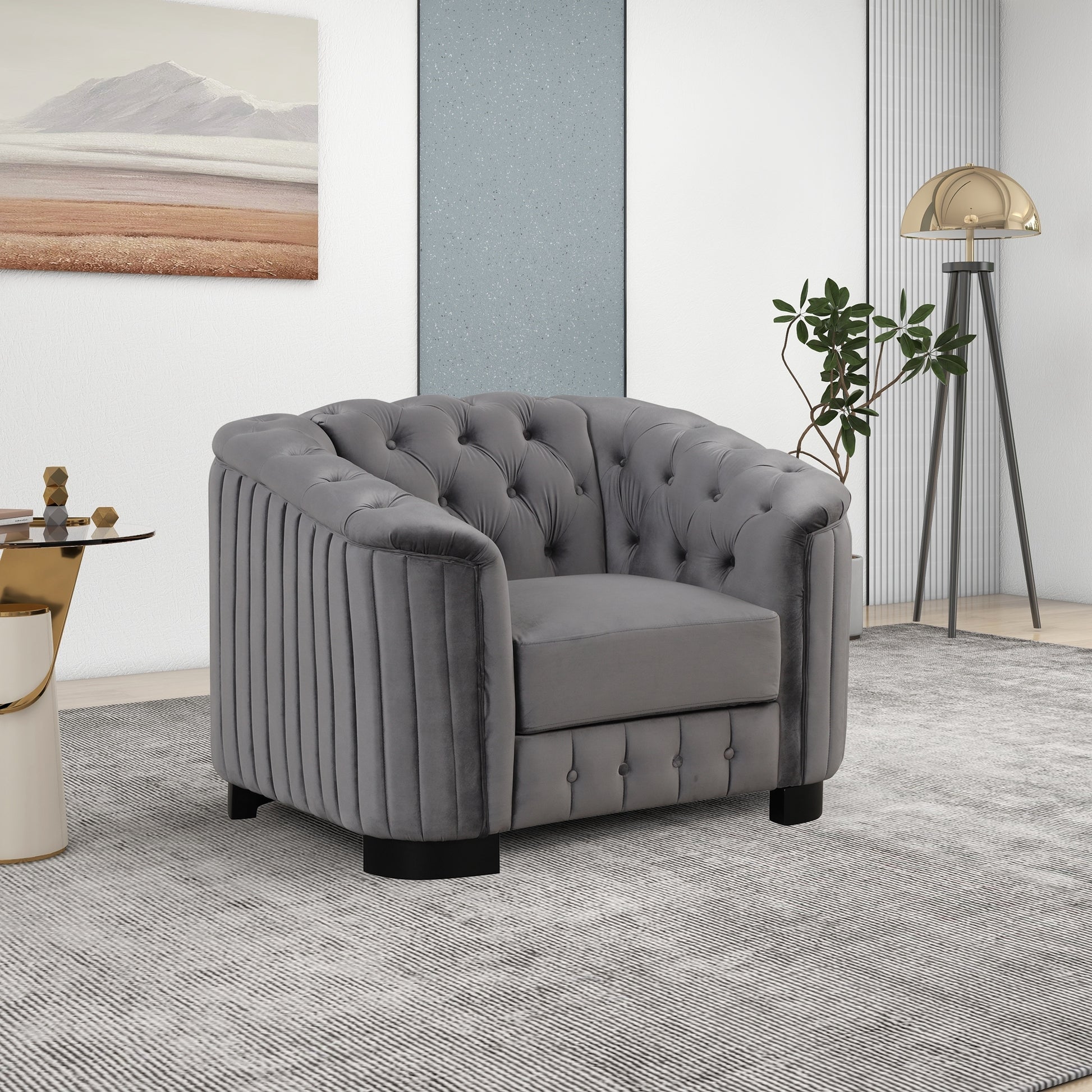 41.5" Velvet Upholstered Accent Sofa,Modern Single Sofa Chair With Thick Removable Seat Cushion,Modern Single Couch For Living Room,Bedroom,Or Small Space,Gray Gray Foam Velvet