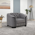 Modern 3 Piece Sofa Sets With Rubber Wood Legs,Velvet Upholstered Couches Sets Including Three Seat Sofa, Loveseat And Single Chair For Living Room Furniture Set,Gray Gray Foam Velvet