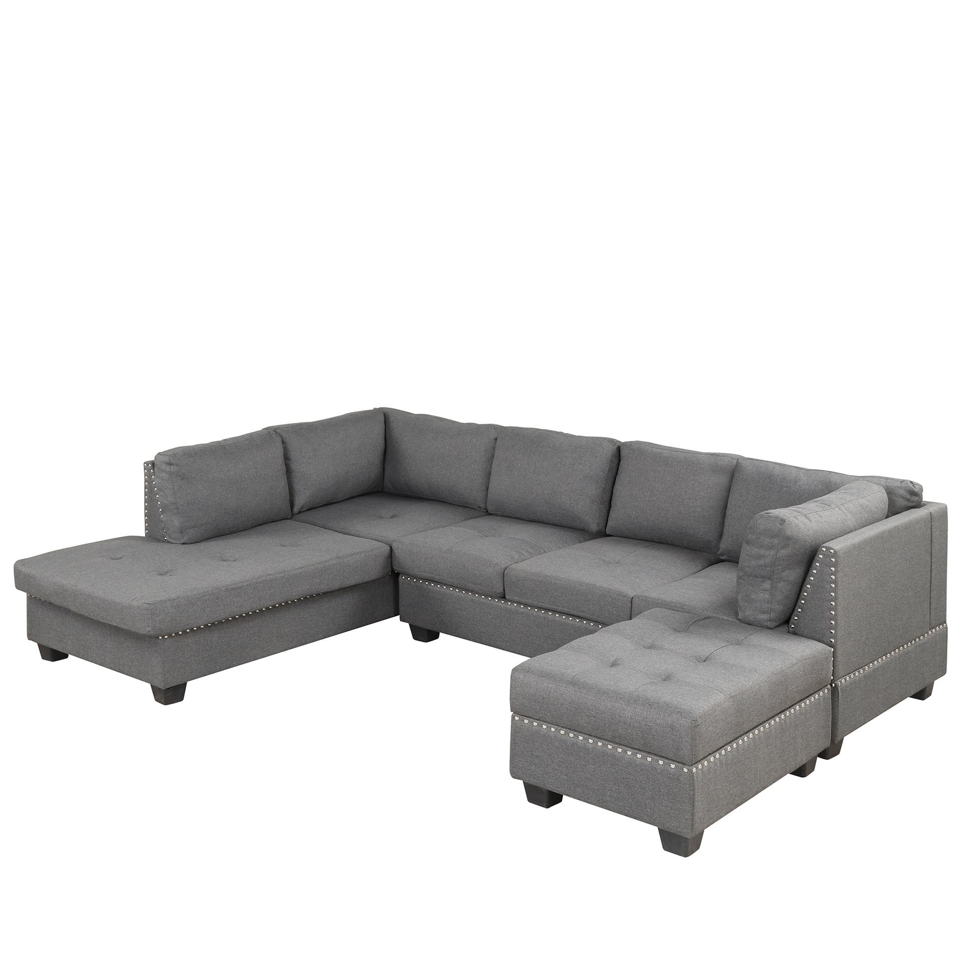 104.5" Reversible Sectional Sofa Space Saving With Storage Ottoman Rivet Ornament L Shape Couch For Small Or Large Space Dorm Apartment,Gray Old Sg000405Aaa Gray Foam Linen