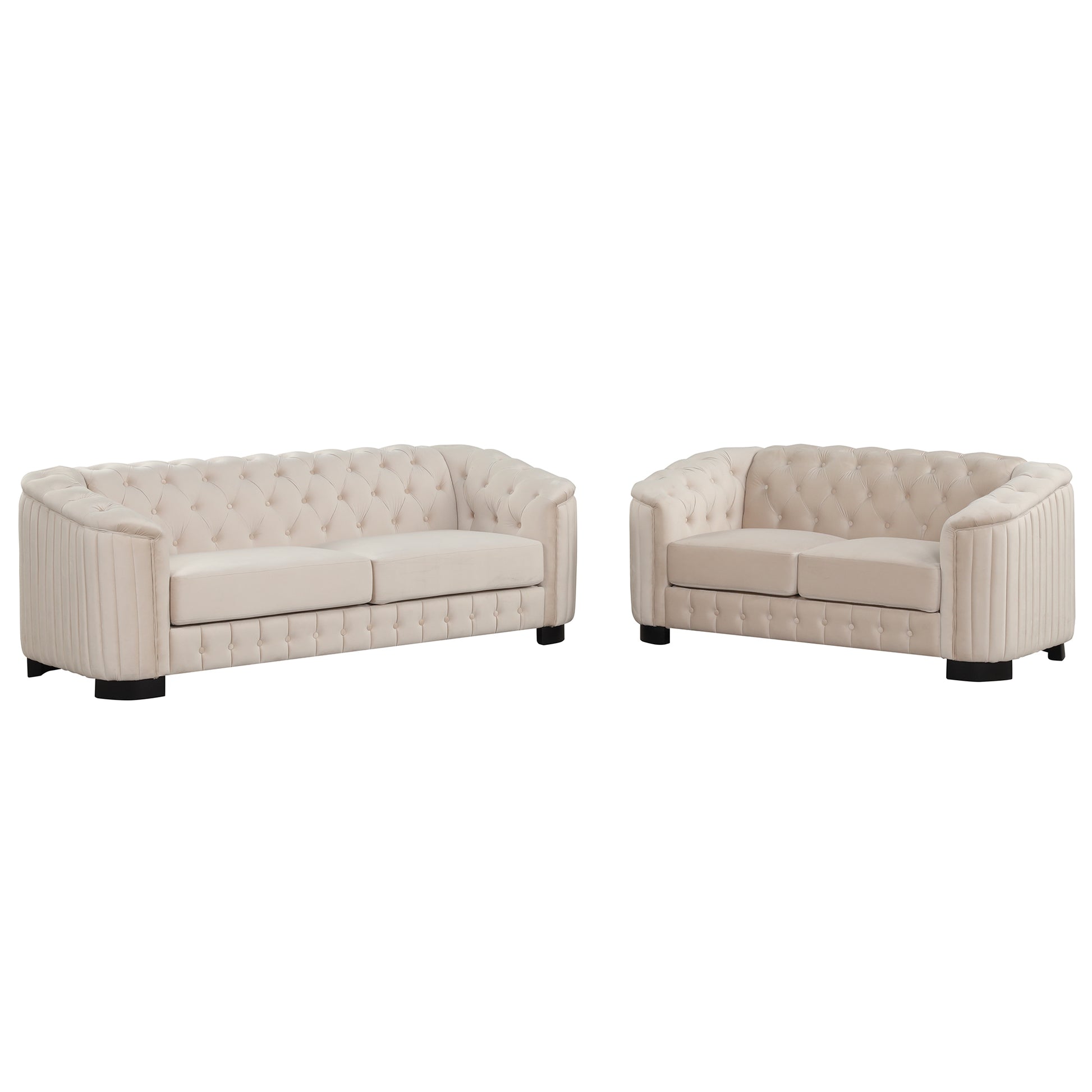 Modern 3 Piece Sofa Sets With Rubber Wood Legs,Velvet Upholstered Couches Sets Including Three Seat Sofa, Loveseat And Single Chair For Living Room Furniture Set,Beige Beige Foam Velvet