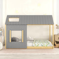 Twin Size House Bed With Roof And Window Gray Natural Gray Mdf