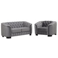 Modern 3 Piece Sofa Sets With Rubber Wood Legs,Velvet Upholstered Couches Sets Including Three Seat Sofa, Loveseat And Single Chair For Living Room Furniture Set,Gray Gray Foam Velvet