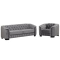 Modern 3 Piece Sofa Sets With Rubber Wood Legs,Velvet Upholstered Couches Sets Including Three Seat Sofa, Loveseat And Single Chair For Living Room Furniture Set,Gray Gray Foam Velvet