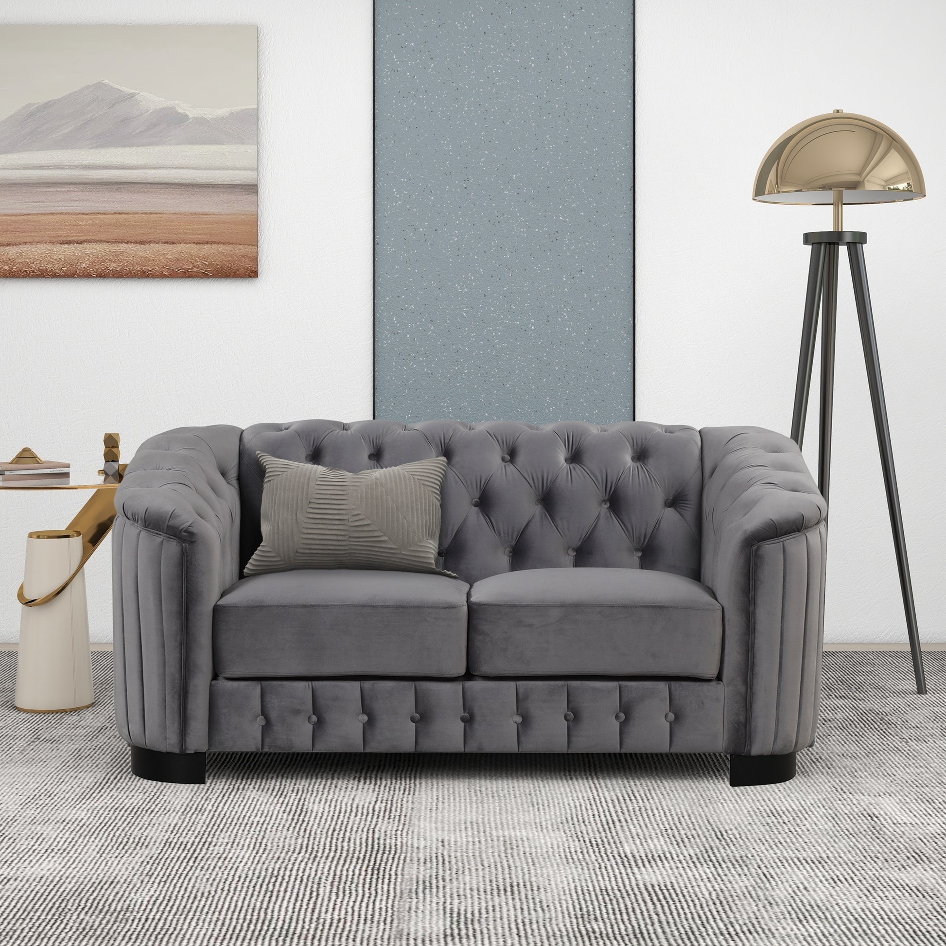 64" Velvet Upholstered Loveseat Sofa,Modern Loveseat Sofa With Thick Removable Seat Cushion,2 Person Loveseat Sofa Couch For Living Room,Bedroom,Or Small Space,Gray Gray Foam Velvet