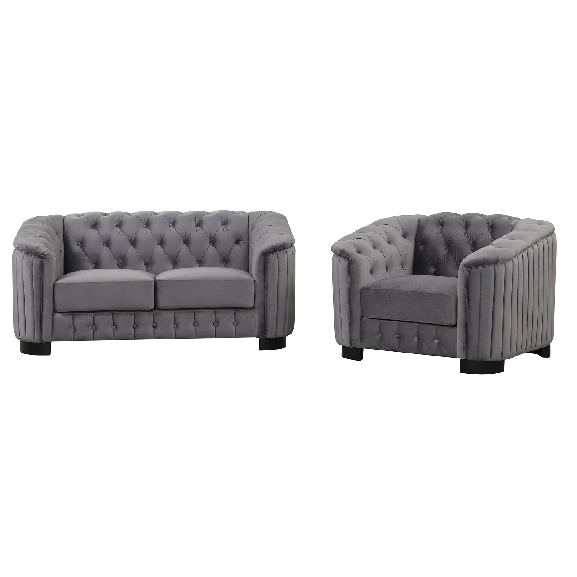 Modern 3 Piece Sofa Sets With Rubber Wood Legs,Velvet Upholstered Couches Sets Including Three Seat Sofa, Loveseat And Single Chair For Living Room Furniture Set,Gray Gray Foam Velvet