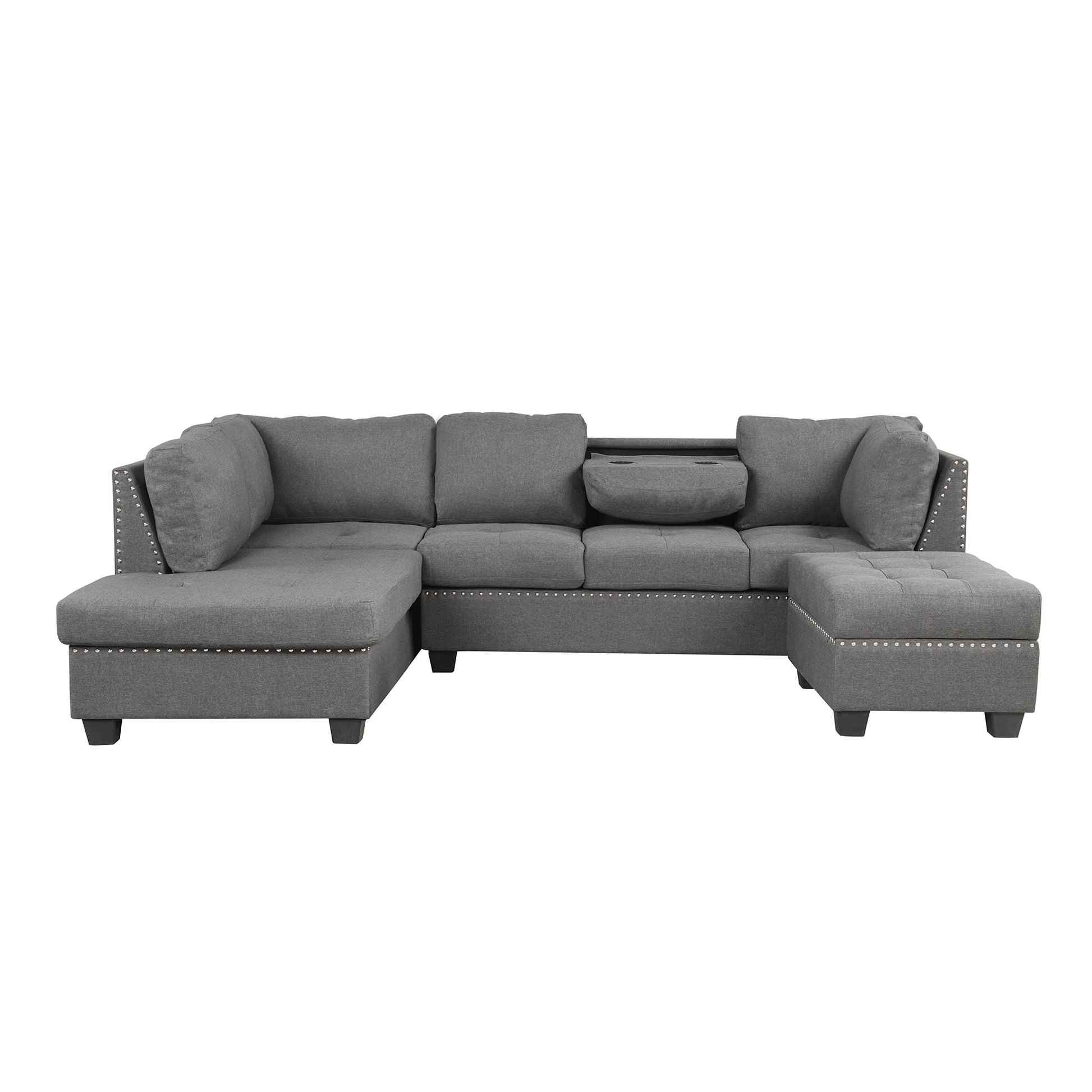 104.5" Reversible Sectional Sofa Space Saving With Storage Ottoman Rivet Ornament L Shape Couch For Small Or Large Space Dorm Apartment,Gray Old Sg000405Aaa Gray Foam Linen