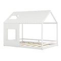 Full Size House Bed With Roof And Window White White Mdf