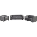 Modern 3 Piece Sofa Sets With Rubber Wood Legs,Velvet Upholstered Couches Sets Including Three Seat Sofa, Loveseat And Single Chair For Living Room Furniture Set,Gray Gray Foam Velvet