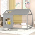 Twin Size House Bed With Roof And Window Gray Grey Mdf