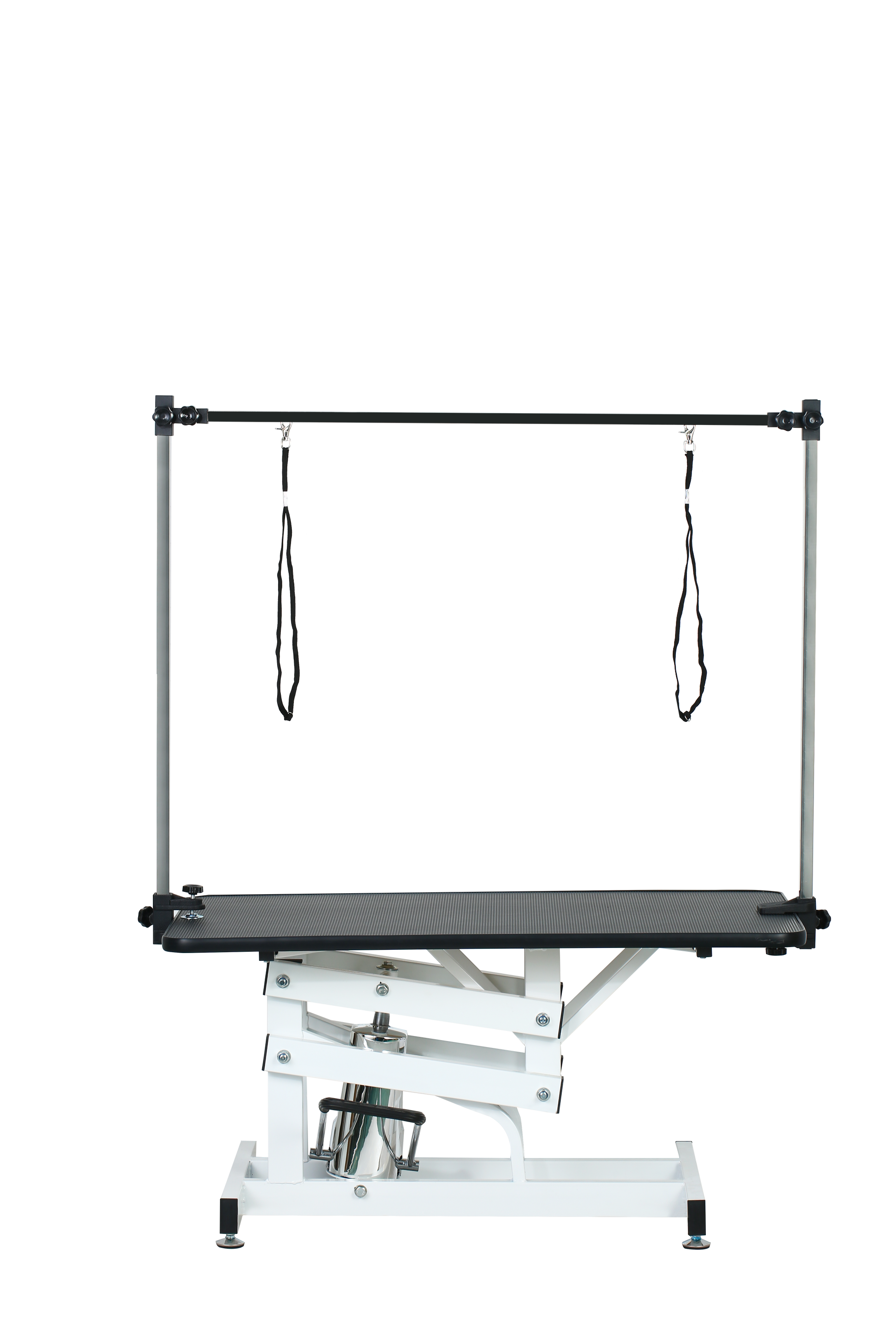 43 Inch Adjustable Heavy Type Hydraulic Pet Dog Grooming Table Upgraded Professional Drying Table Heavy Duty Frame With Adjustable Arm And Noose Black White Carbon Steel