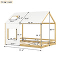 Full Size House Bed With Roof And Window White Natural White Mdf