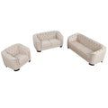 Modern 3 Piece Sofa Sets With Rubber Wood Legs,Velvet Upholstered Couches Sets Including Three Seat Sofa, Loveseat And Single Chair For Living Room Furniture Set,Beige Beige Foam Velvet