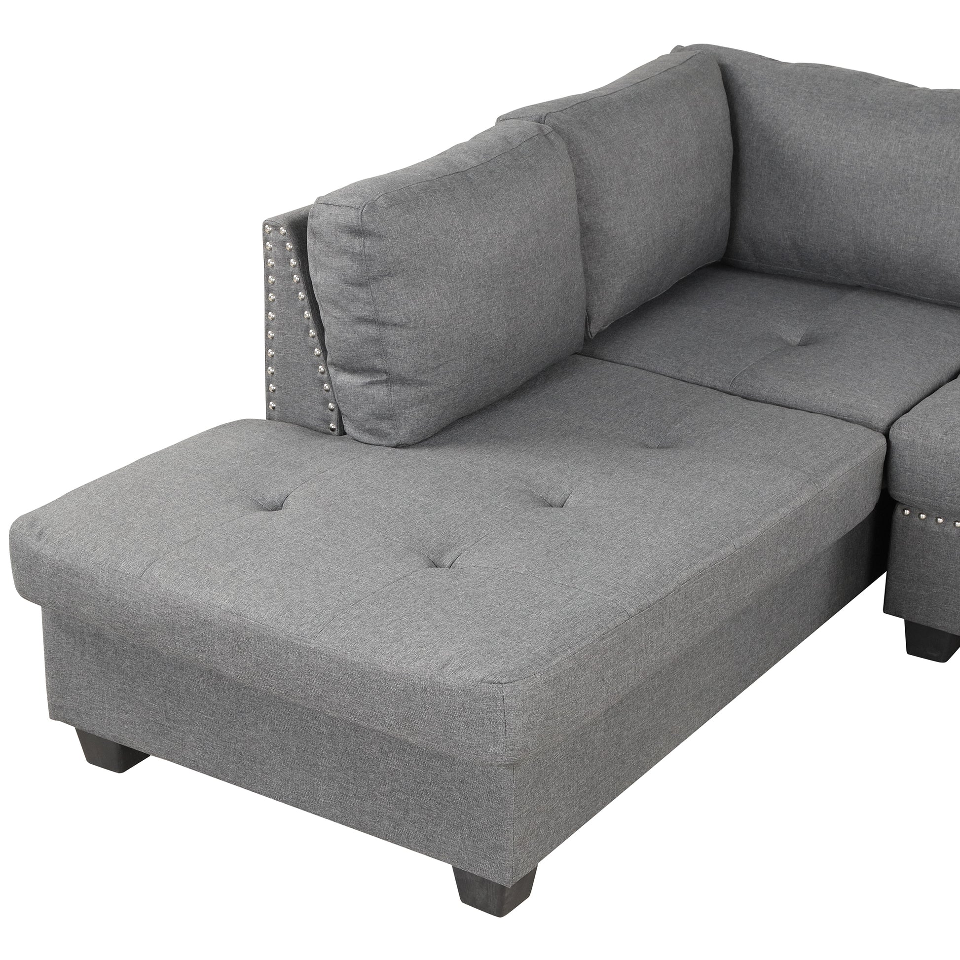 104.5" Reversible Sectional Sofa Space Saving With Storage Ottoman Rivet Ornament L Shape Couch For Small Or Large Space Dorm Apartment,Gray Old Sg000405Aaa Gray Foam Linen