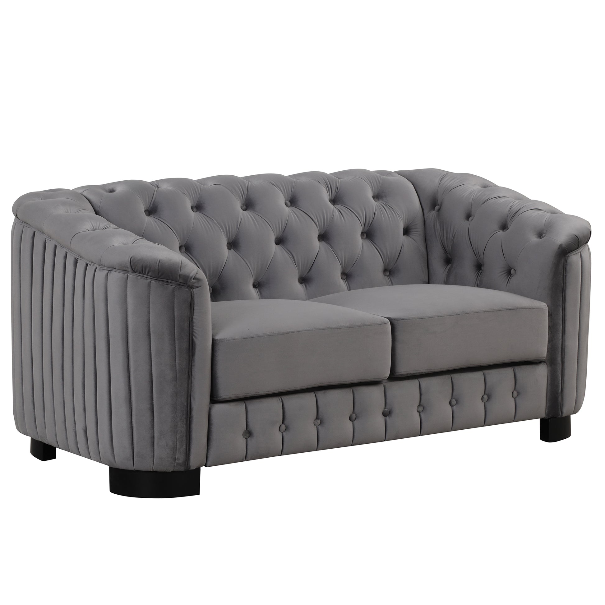 64" Velvet Upholstered Loveseat Sofa,Modern Loveseat Sofa With Thick Removable Seat Cushion,2 Person Loveseat Sofa Couch For Living Room,Bedroom,Or Small Space,Gray Gray Foam Velvet