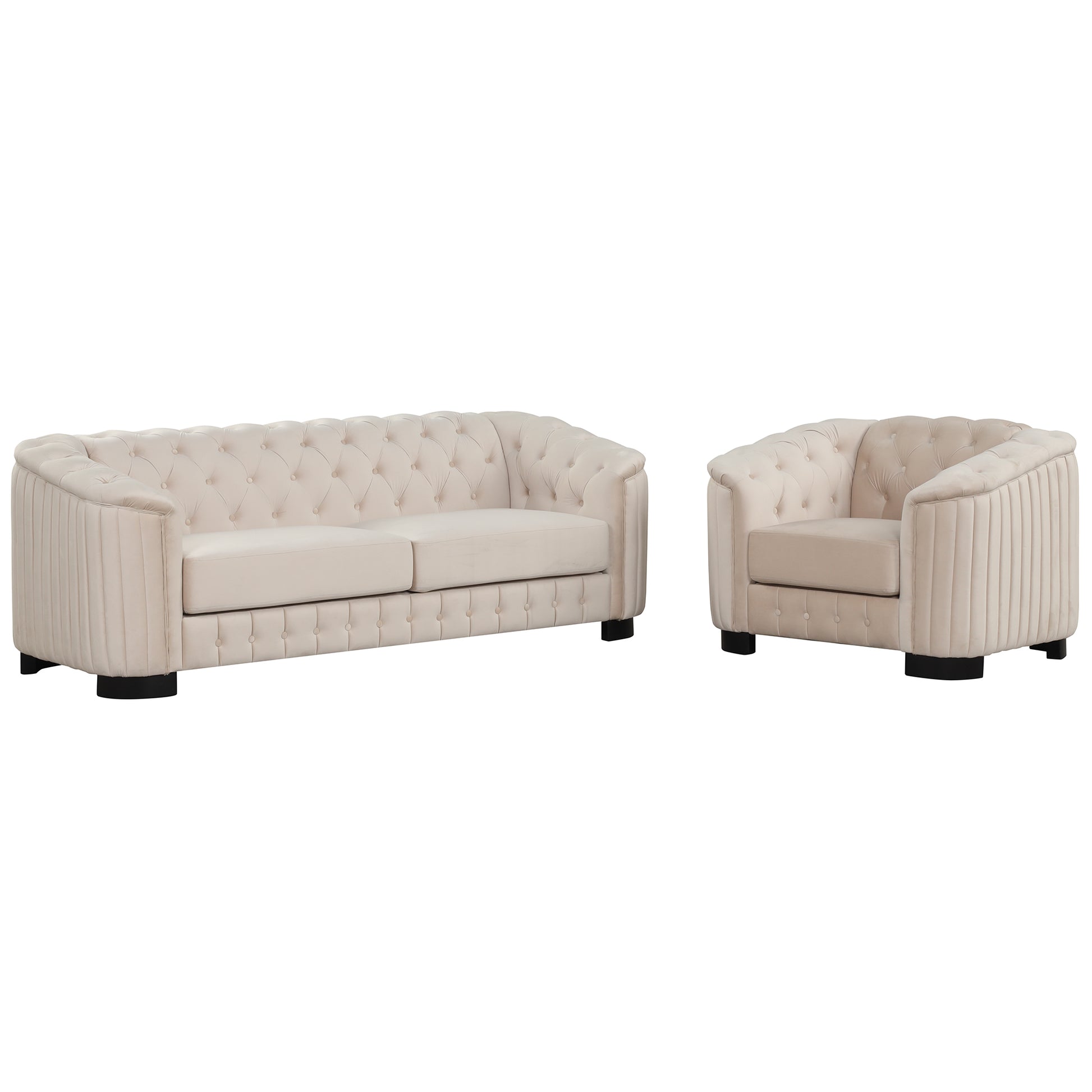 Modern 3 Piece Sofa Sets With Rubber Wood Legs,Velvet Upholstered Couches Sets Including Three Seat Sofa, Loveseat And Single Chair For Living Room Furniture Set,Beige Beige Foam Velvet