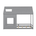 Full Size House Bed With Roof And Window Gray Gray Mdf