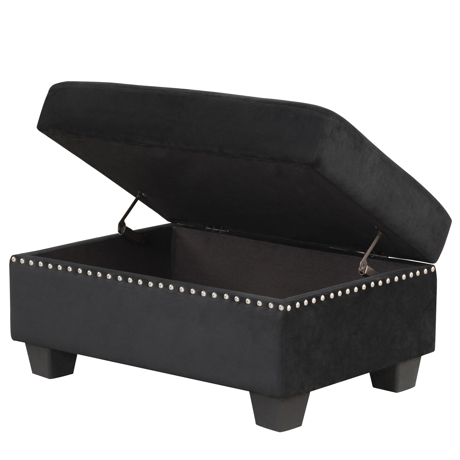 104.5" Reversible Sectional Sofa Space Saving With Storage Ottoman Rivet Ornament L Shape Couch For Small Or Large Space Dorm Apartment,Black Old:Sg000406Aaa Black Foam Velvet