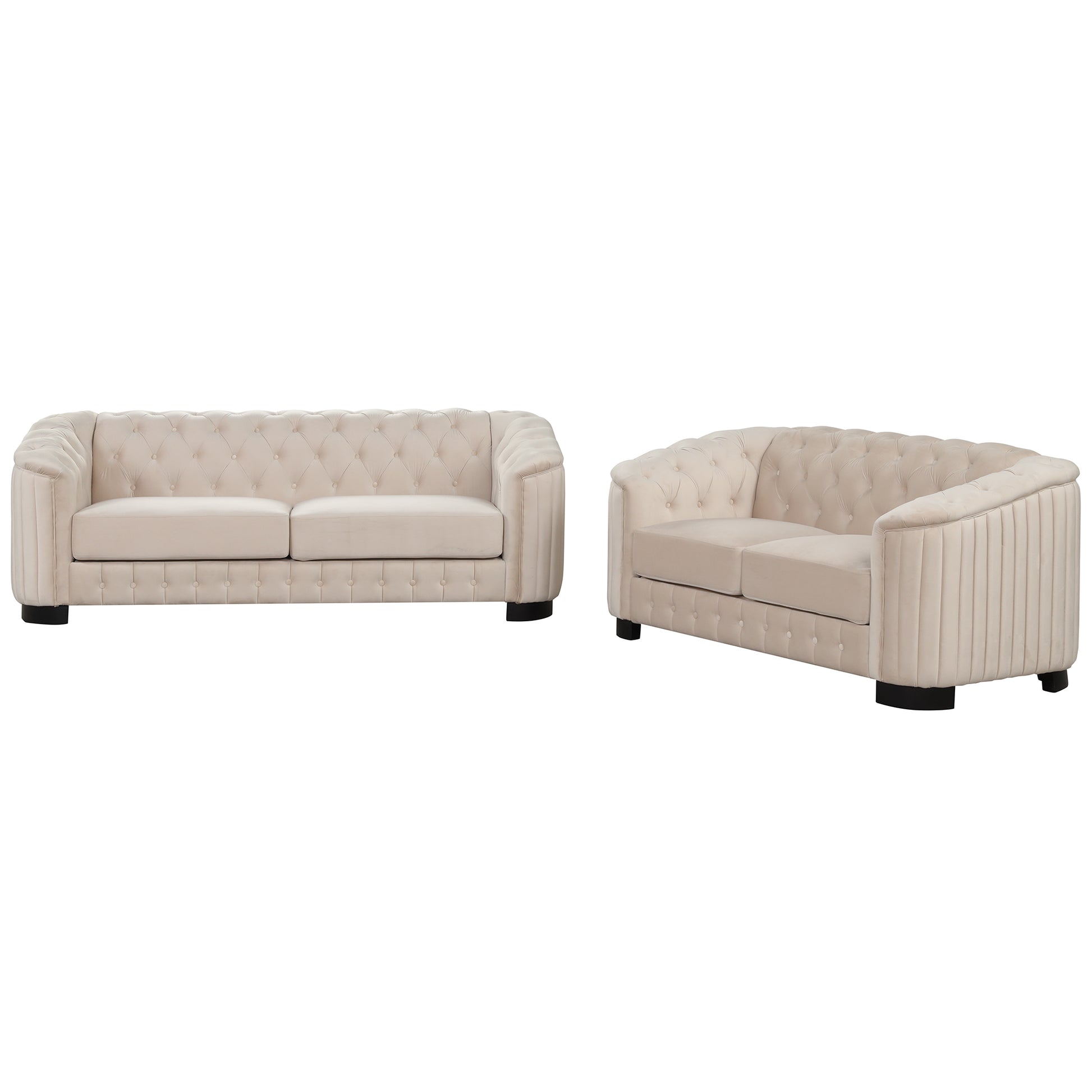 Modern 3 Piece Sofa Sets With Rubber Wood Legs,Velvet Upholstered Couches Sets Including Three Seat Sofa, Loveseat And Single Chair For Living Room Furniture Set,Beige Beige Foam Velvet