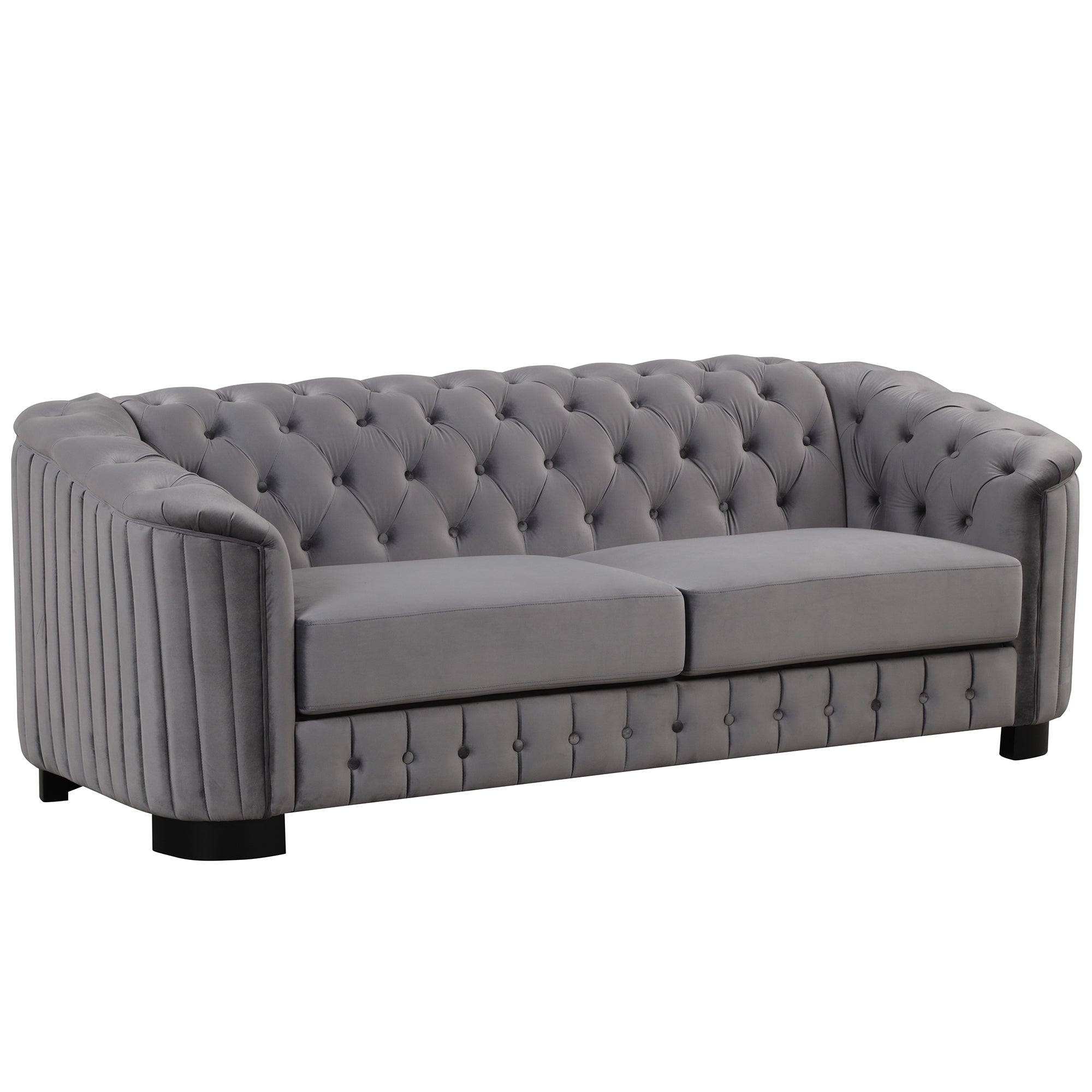 82" Mid Century Modern Sofa With Rubber Wood Legs,Velvet Upholstered Sofa Couch,Sofa With Thick Removable Seat Cushion, 3 Seater Sofa Couch For Living Room,Gray Gray Foam Velvet